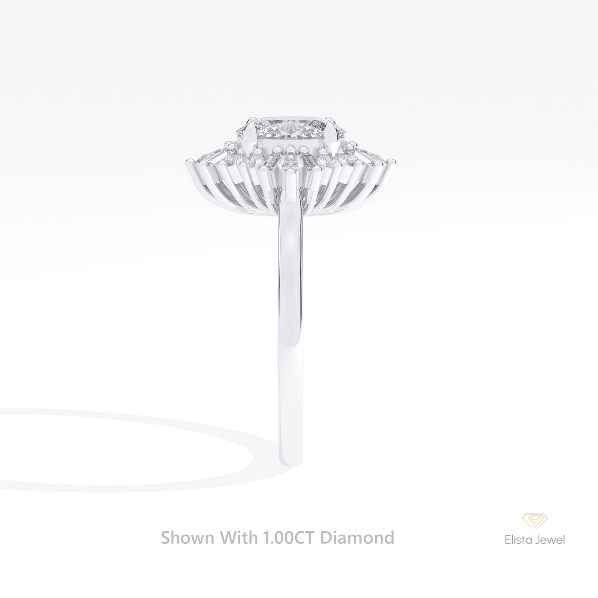 Oval Cut Halo Art Deco Wedding Lab Grown Diamond Ring in 14K White Gold - Top View