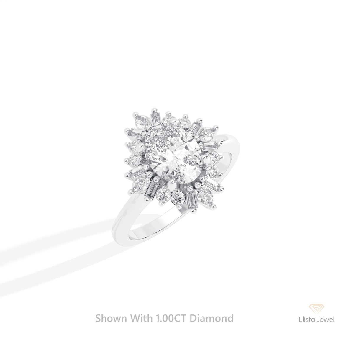 Oval Cut Halo Art Deco Wedding Lab Grown Diamond Ring in 10K Yellow Gold - Side View