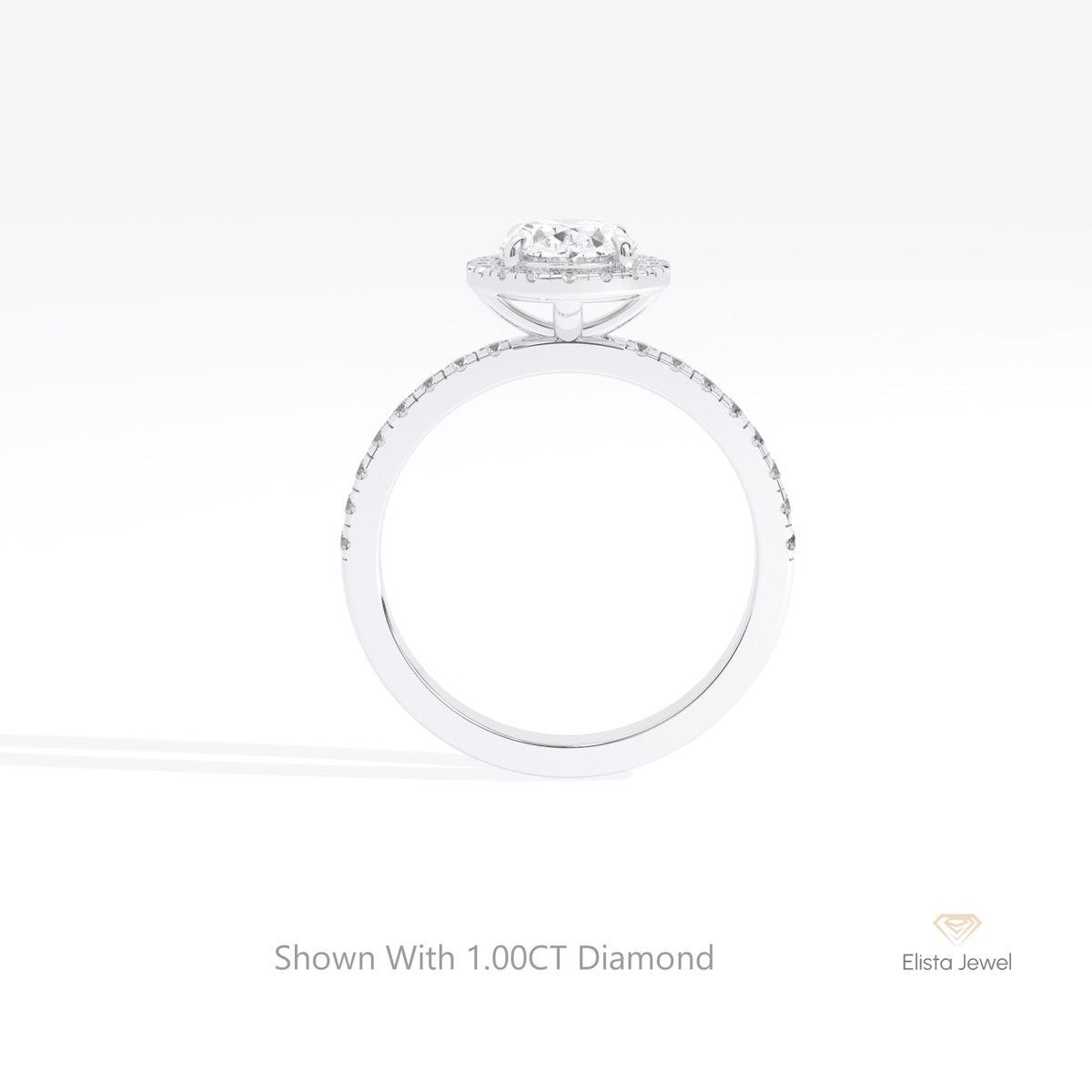 Oval Cut Halo Engagement Lab Grown Diamond Ring in 18K White Gold - Close-up View