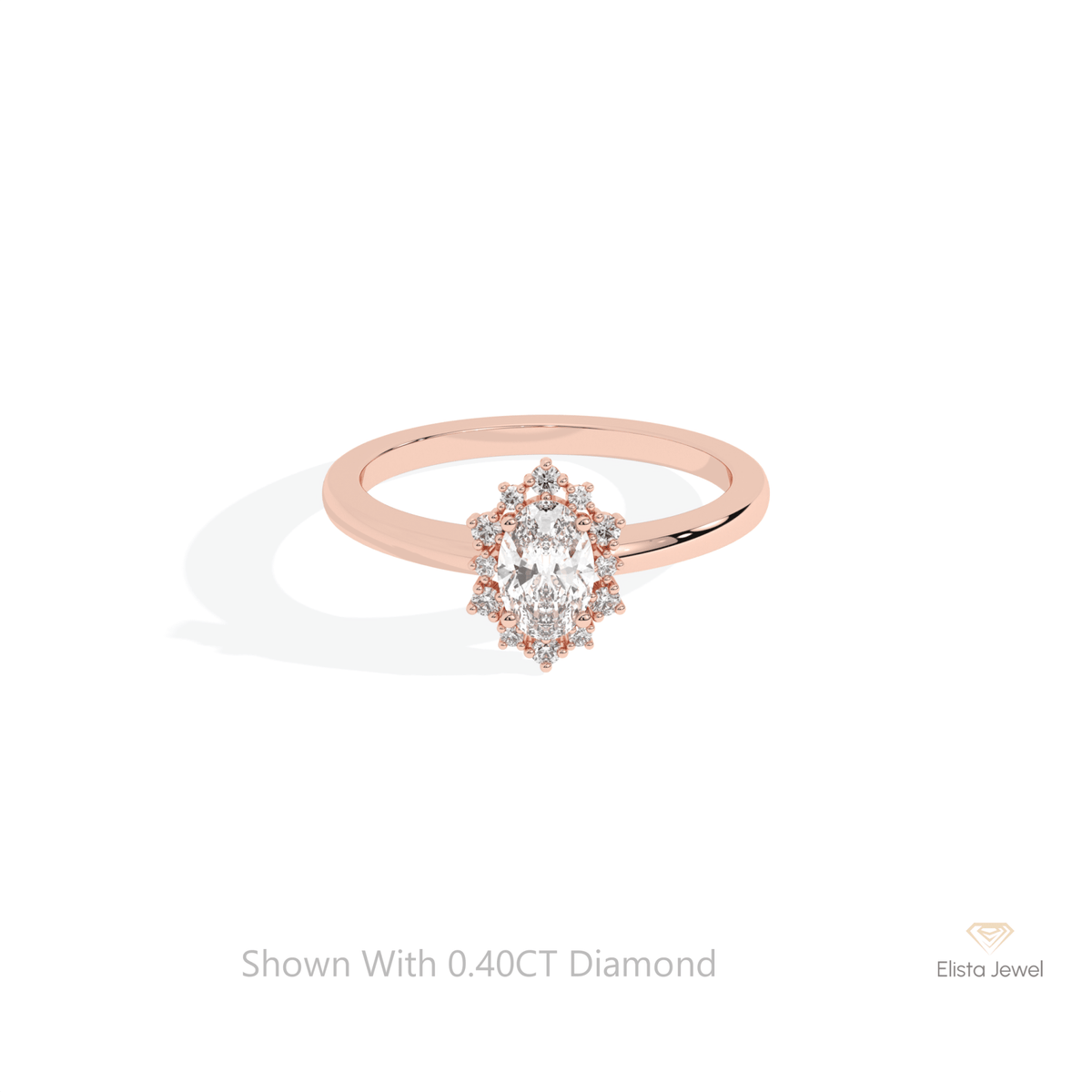 Oval Cut Halo Engagement Lab Grown Diamond Ring in 18K Rose Gold - Ring on Hand View