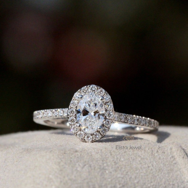 Oval Cut Halo Engagement Lab Grown Diamond Ring - Lifestyle View