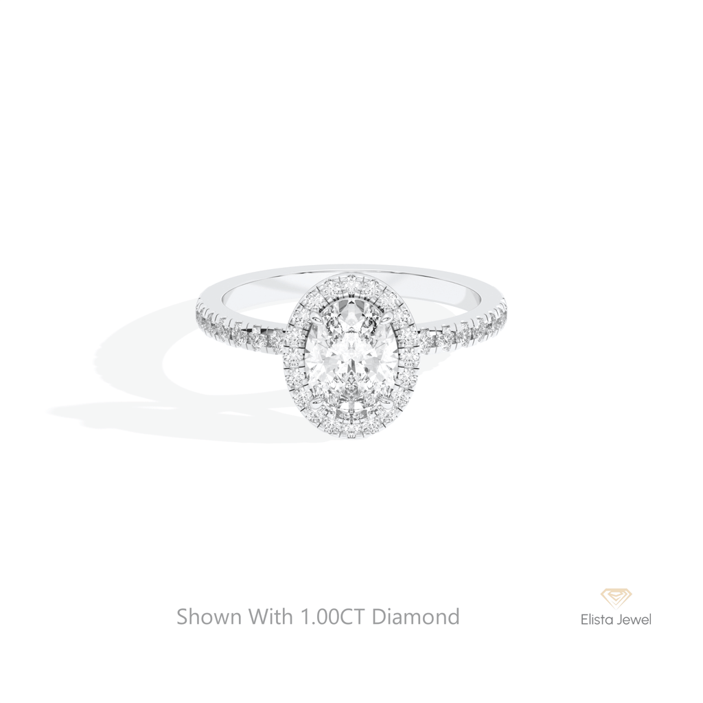 Oval Cut Halo Engagement Lab Grown Diamond Ring in 14K Yellow Gold - Detail View