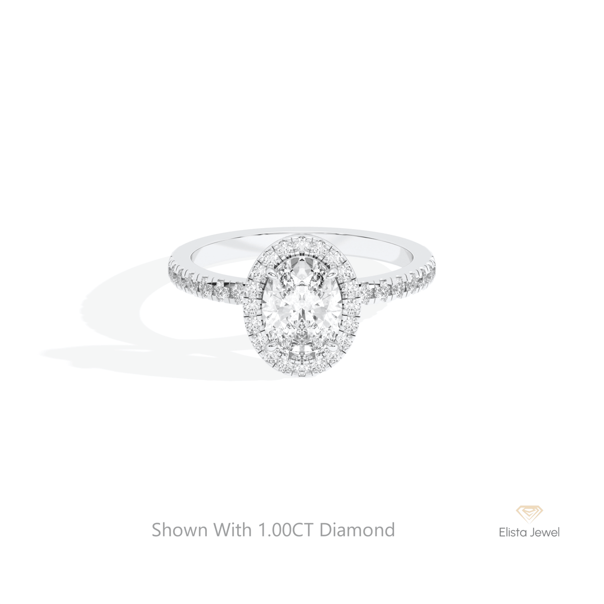 Oval Cut Halo Engagement Lab Grown Diamond Ring in 14K Yellow Gold - Detail View