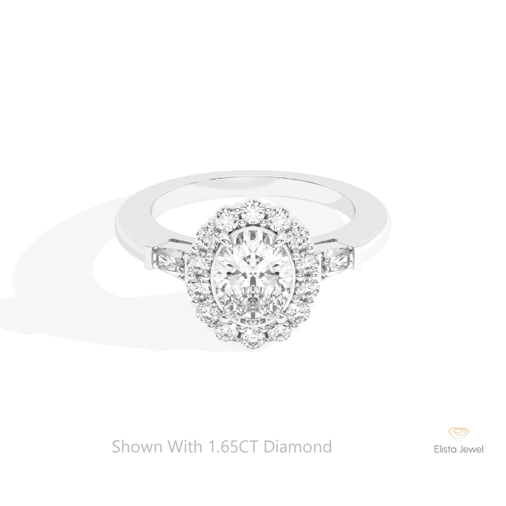 Oval Cut Halo Engagement Lab Grown Diamond Ring in 14K Yellow Gold - Detail View