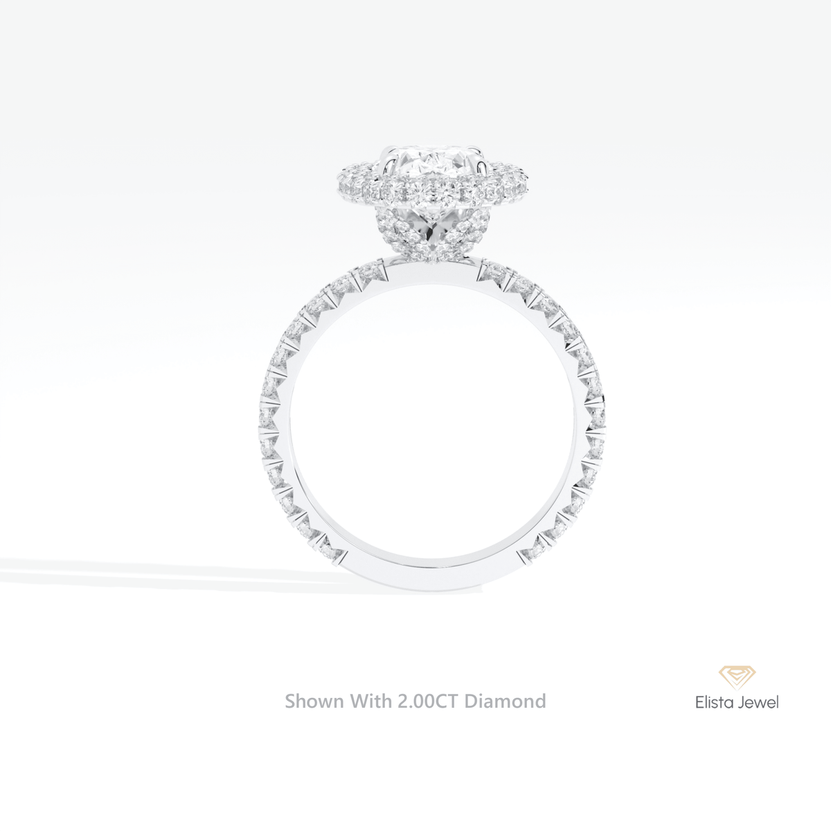 Oval Cut Halo Engagement Lab Grown Diamond Ring in 18K White Gold - Close-up View