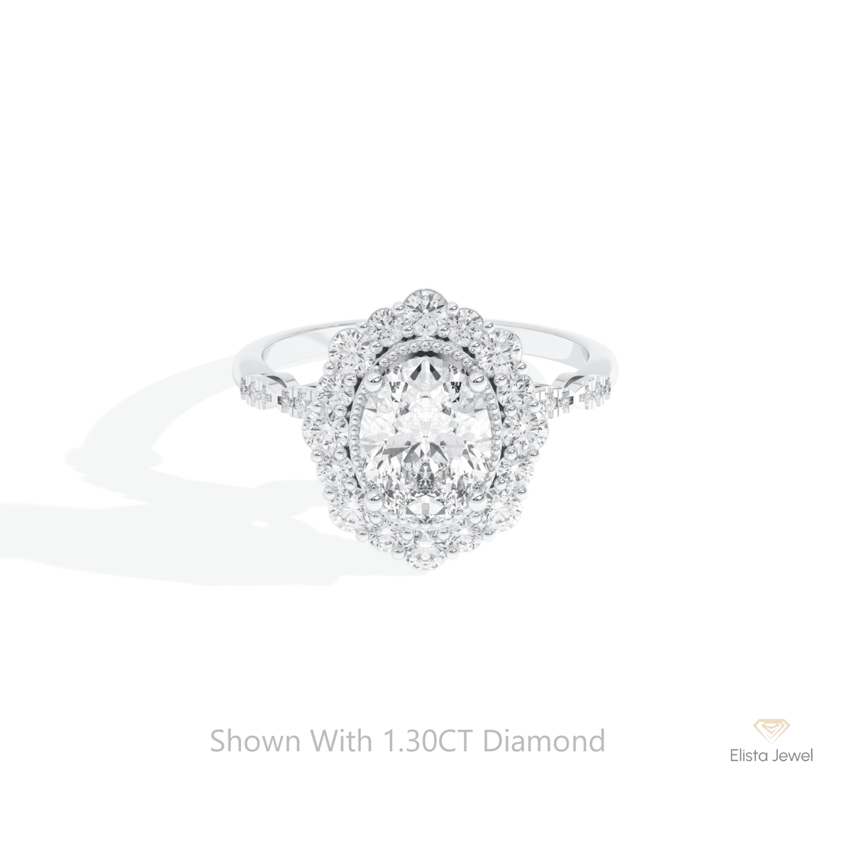 Oval Cut Halo Engagement Lab Grown Diamond Ring in 14K Yellow Gold - Detail View