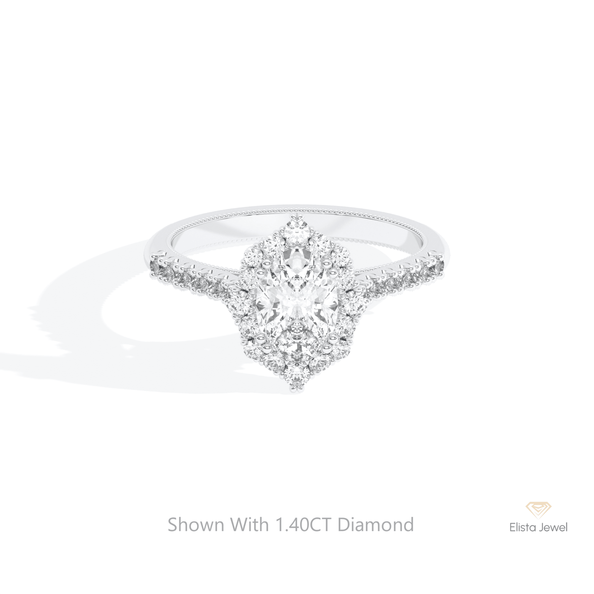 Oval Cut Halo Engagement Lab Grown Diamond Ring in 14K Yellow Gold - Detail View
