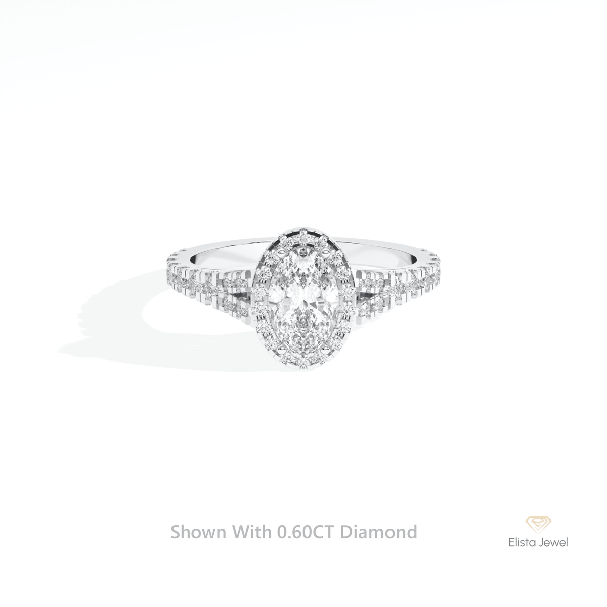 Oval Cut Halo Engagement Lab Grown Diamond Ring in 14K Yellow Gold - Detail View