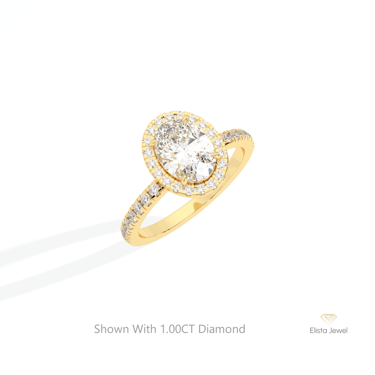 Oval Cut Halo Engagement Lab Grown Diamond Ring in 10K Yellow Gold - Side View