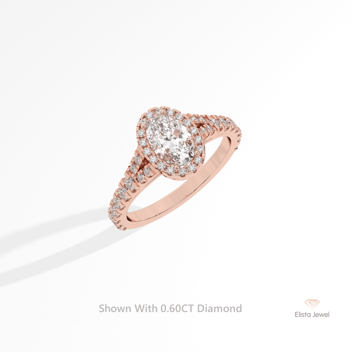 Oval Cut Halo Engagement Lab Grown Diamond Ring in 10K Yellow Gold - Side View