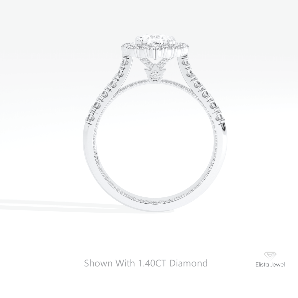 Oval Cut Halo Engagement Lab Grown Diamond Ring in 18K White Gold - Close-up View