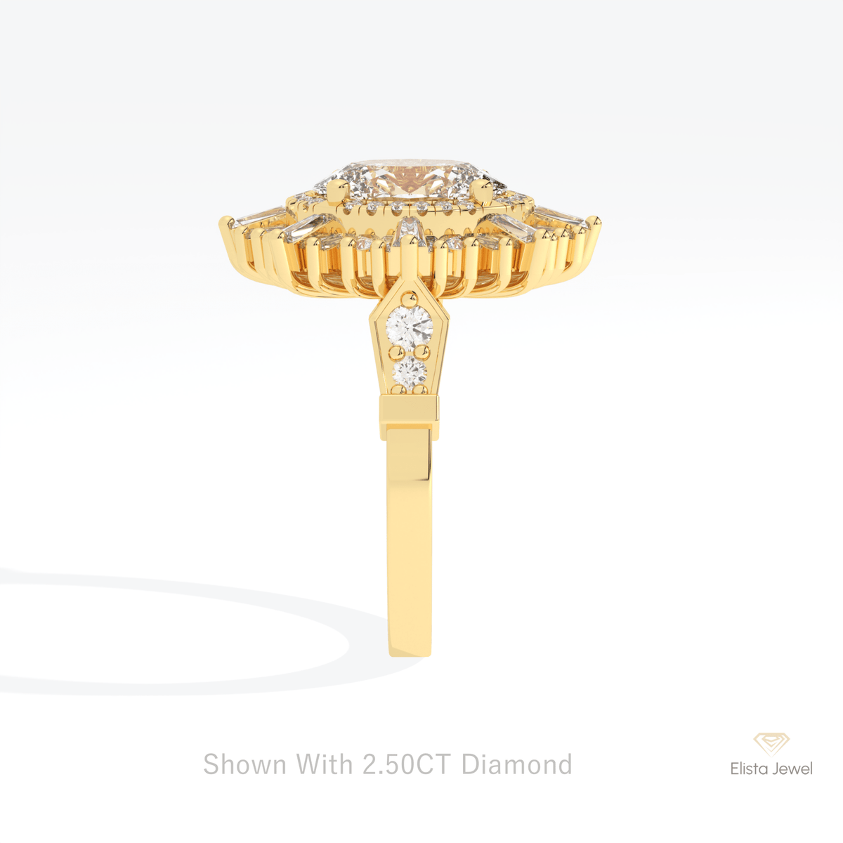 Oval Cut Halo Starburst Engagement Lab Grown Diamond Ring in 18K Yellow Gold - Perspective View