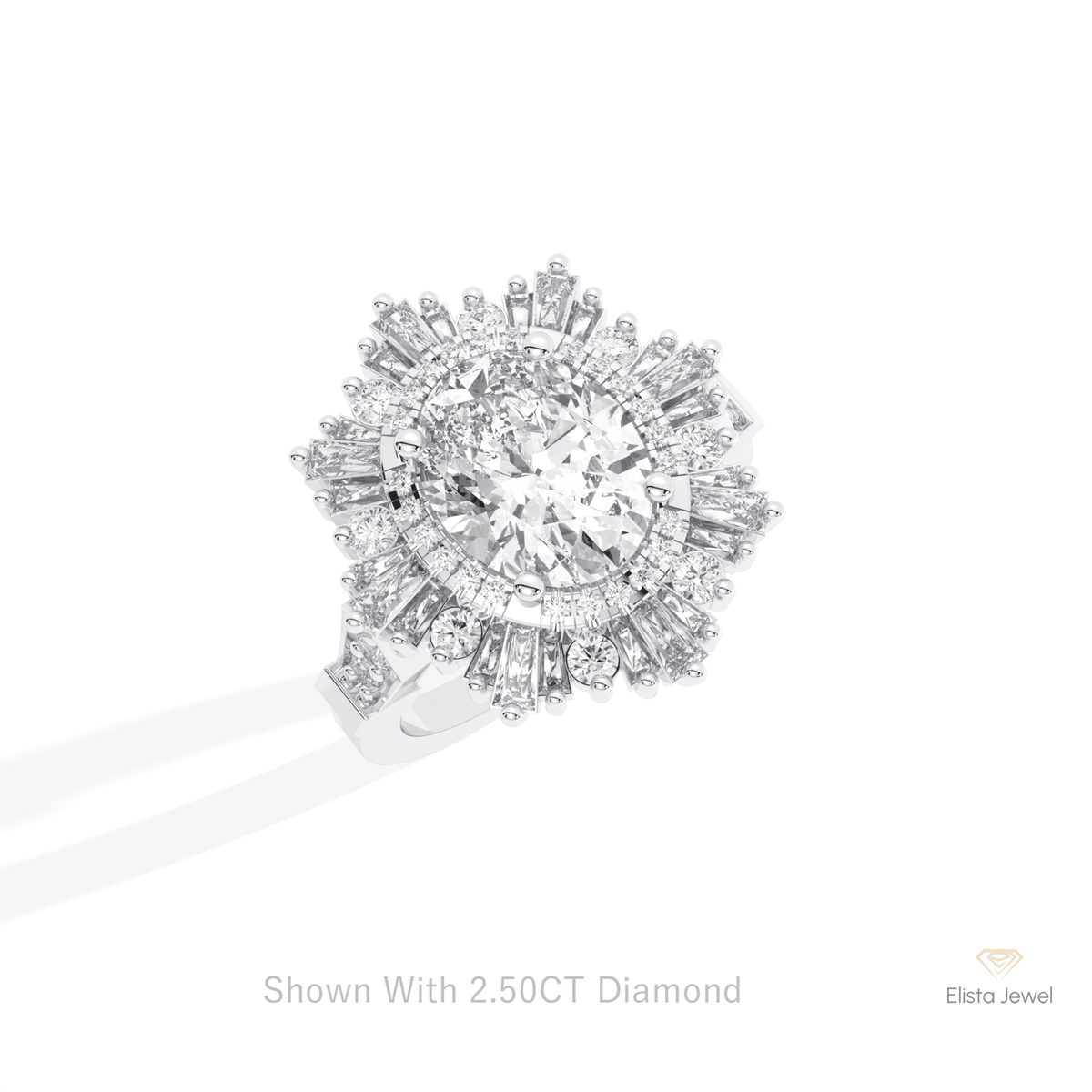 Oval Cut Halo Starburst Engagement Lab Grown Diamond Ring in 10K Yellow Gold - Side View