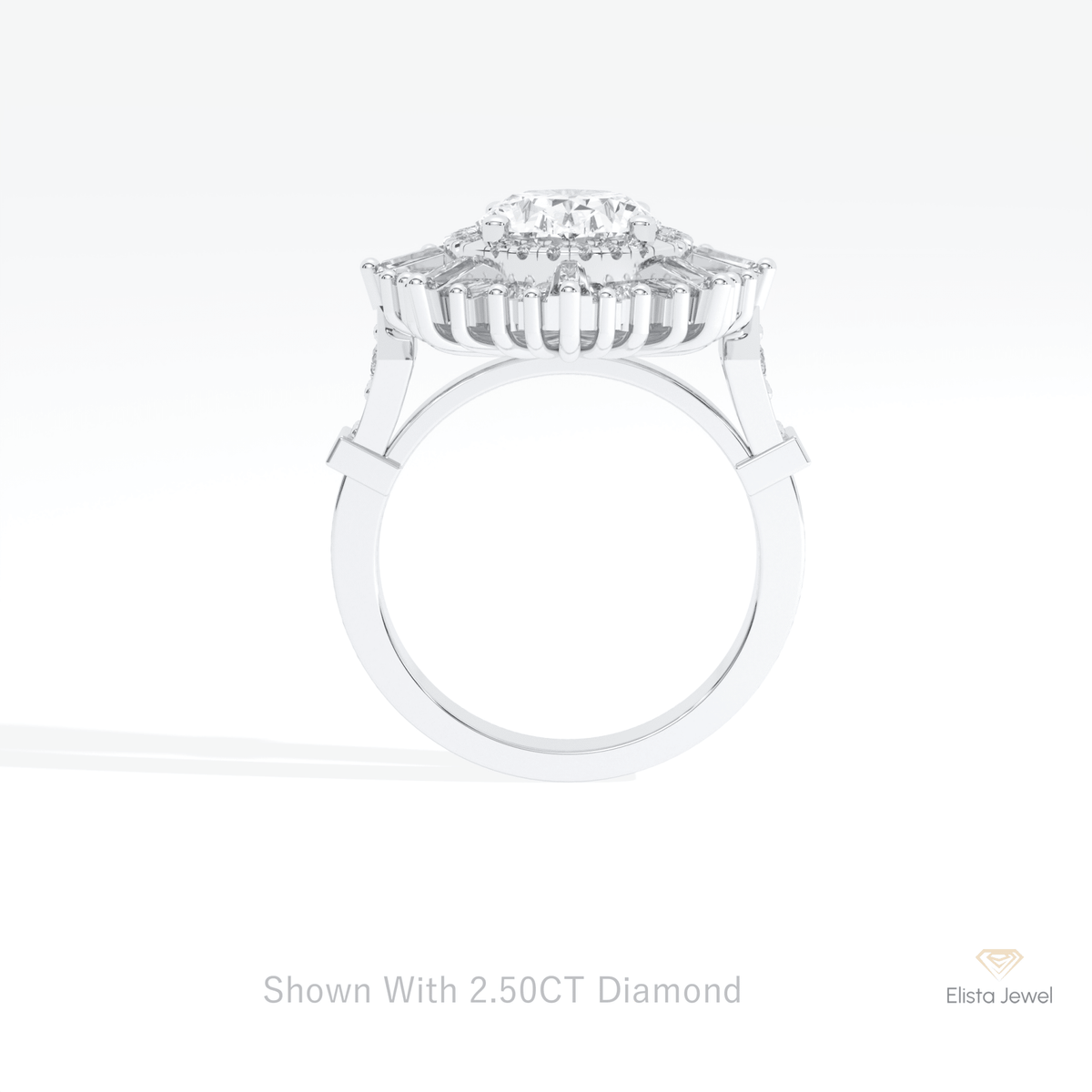 Oval Cut Halo Starburst Engagement Lab Grown Diamond Ring in 10K Rose Gold - Angled View