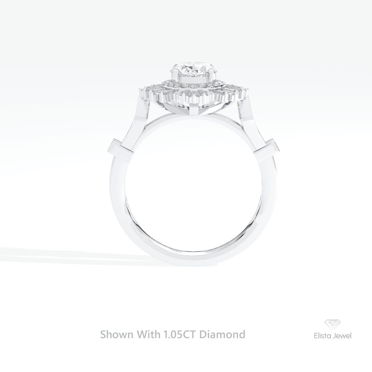 Oval Cut Halo Starburst Lab Grown Diamond Ring in 18K White Gold - Close-up View