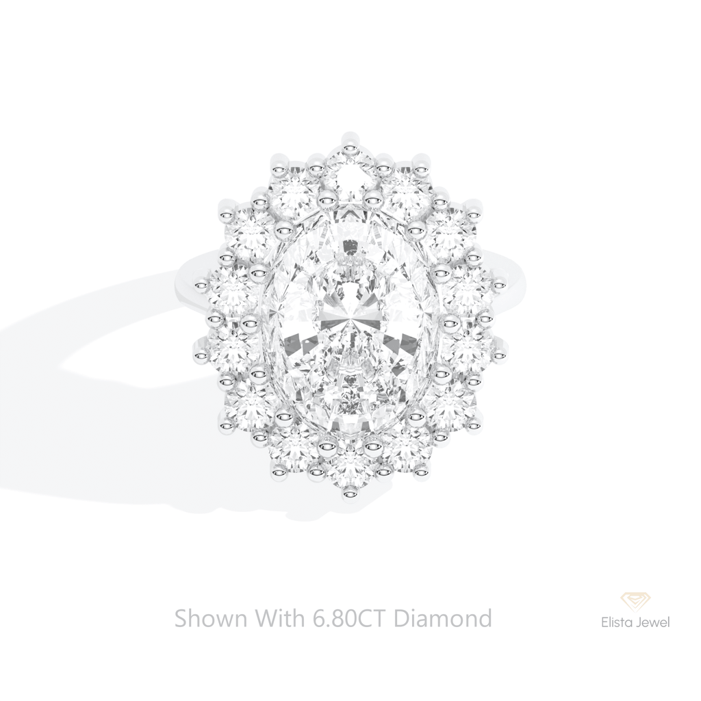 Oval Cut Halo Starburst Lab Grown Diamond Ring in 14K Yellow Gold - Detail View