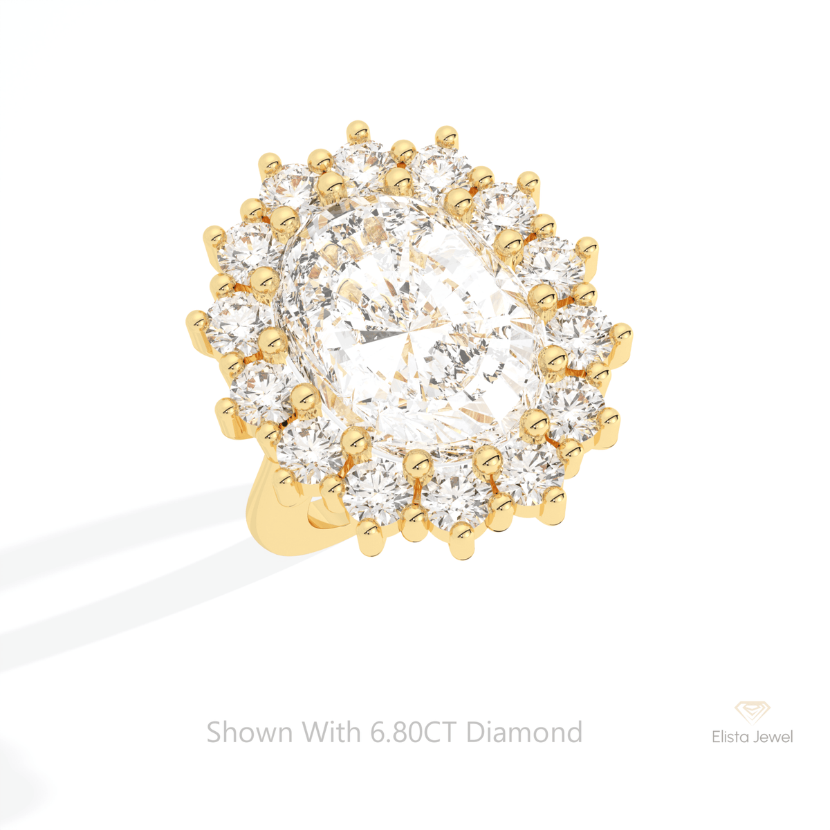 Oval Cut Halo Starburst Lab Grown Diamond Ring in 10K Yellow Gold - Side View
