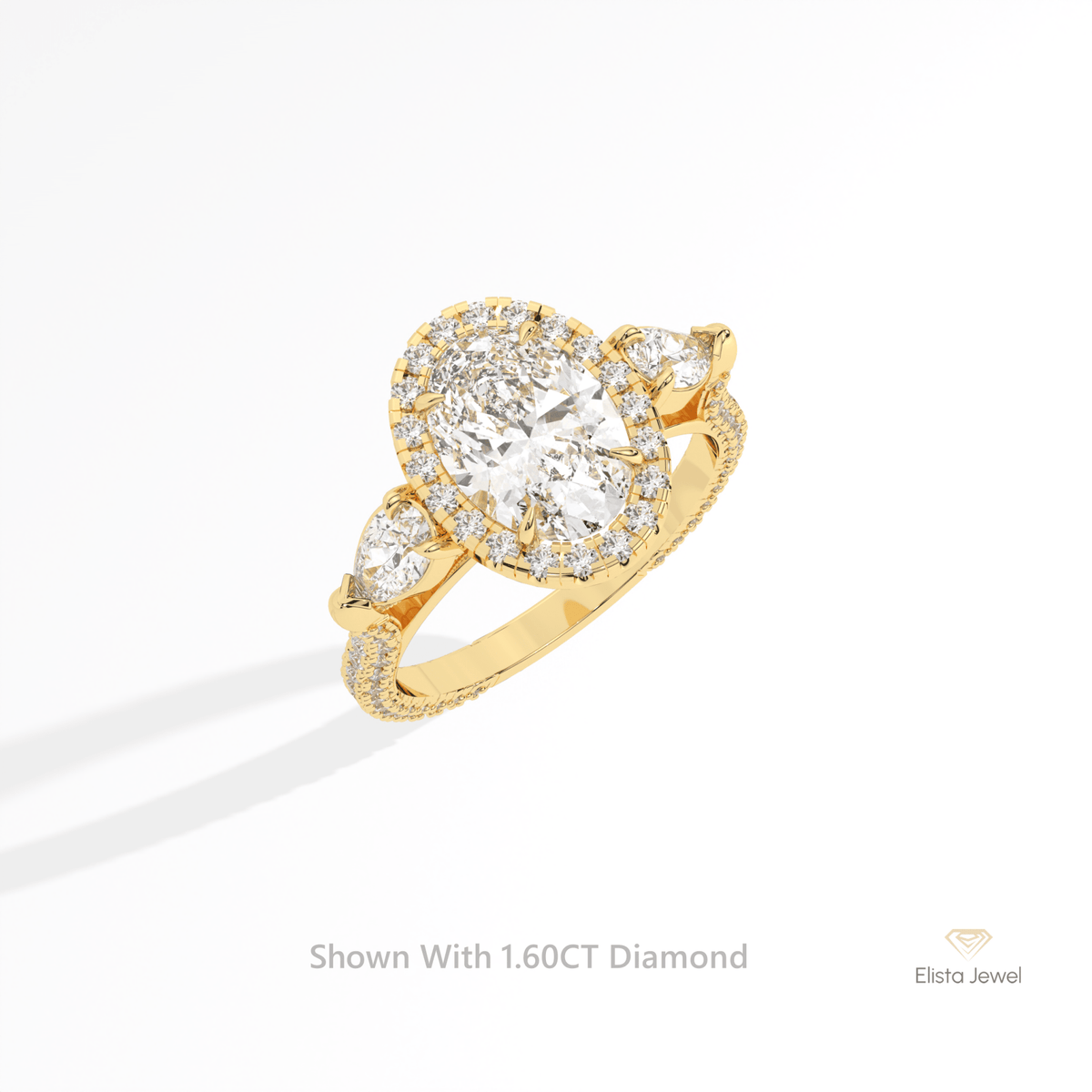 Oval Cut Halo Three Stone Lab Grown Diamond Ring in Platinum - Lifestyle View