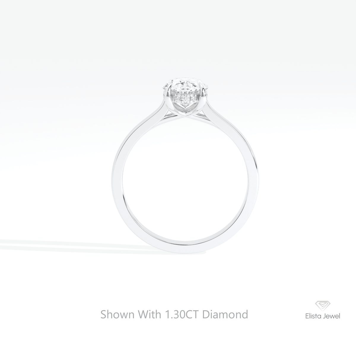 Oval Cut Hidden Halo Engagement Lab Grown Diamond Ring in 18K White Gold - Close-up View