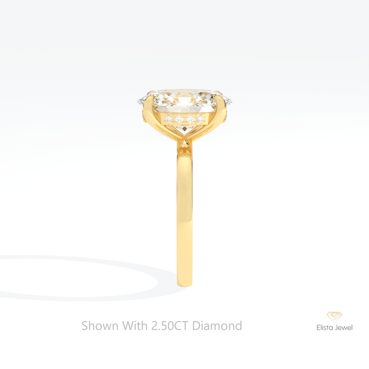 Oval Cut Hidden Halo Engagement Lab Grown Diamond Ring in 18K Yellow Gold - Perspective View