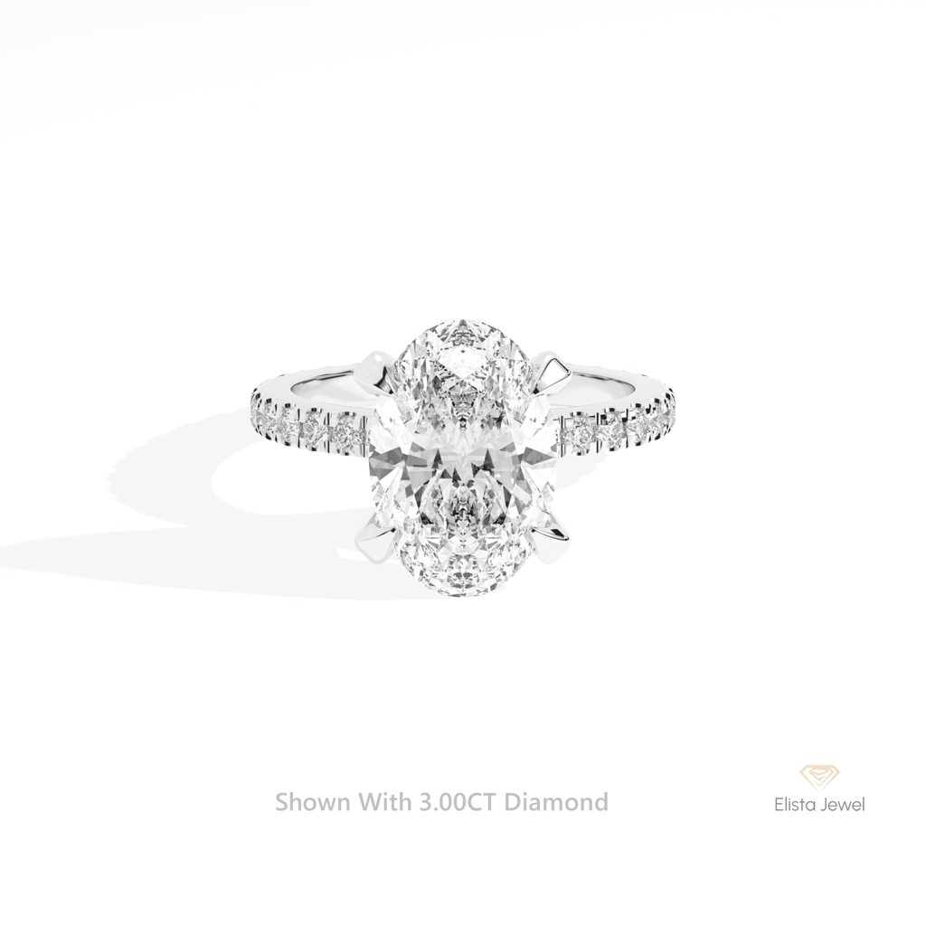 Oval Cut Hidden Halo Engagement Lab Grown Diamond Ring in 14K Yellow Gold - Detail View