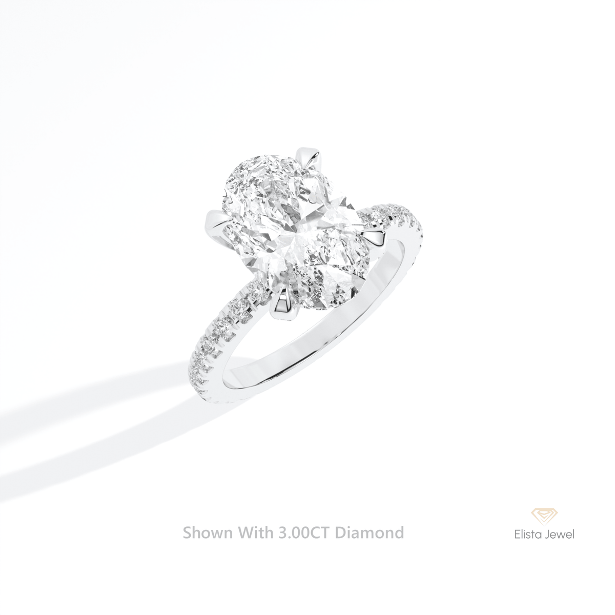 Oval Cut Hidden Halo Engagement Lab Grown Diamond Ring in 14K Rose Gold - Profile View