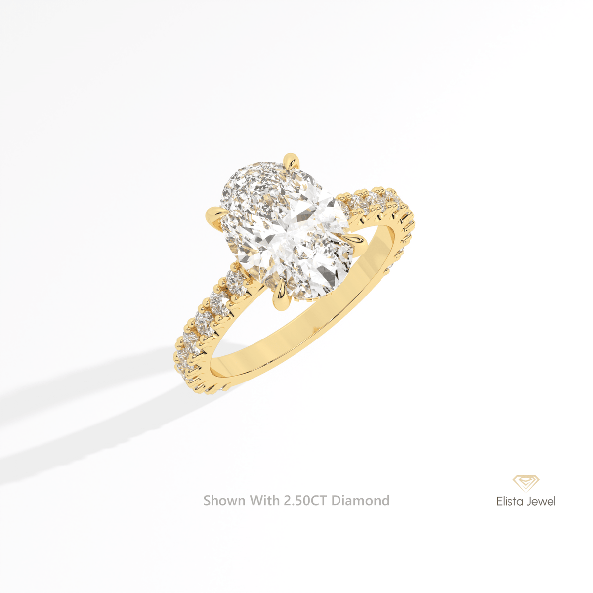Oval Cut Hidden Halo Engagement Lab Grown Diamond Ring in 14K Rose Gold - Profile View