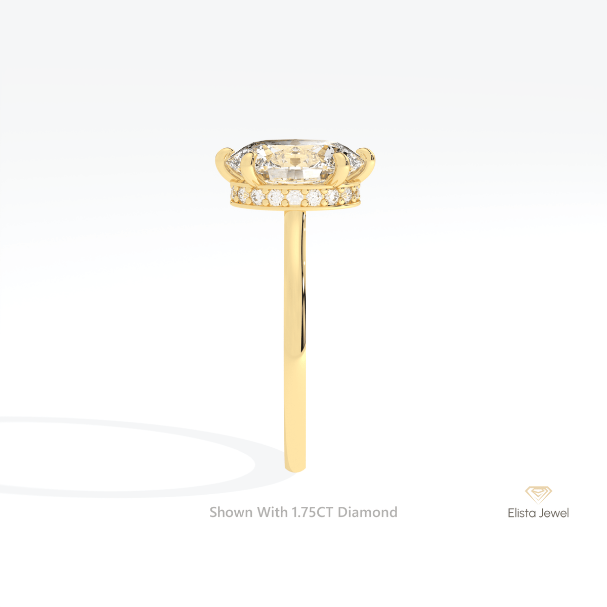 Oval Cut Hidden Halo Engagement Lab Grown Diamond Ring in 14K White Gold - Top View