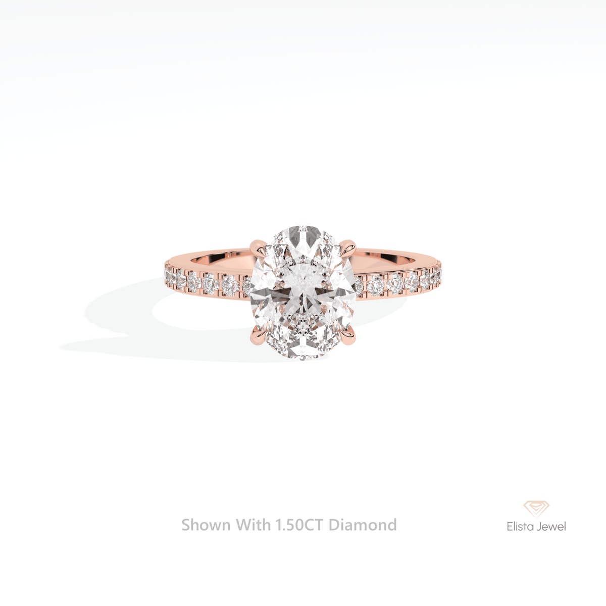 Oval Cut Hidden Halo Engagement Lab Grown Diamond Ring in 18K Rose Gold - Ring on Hand View