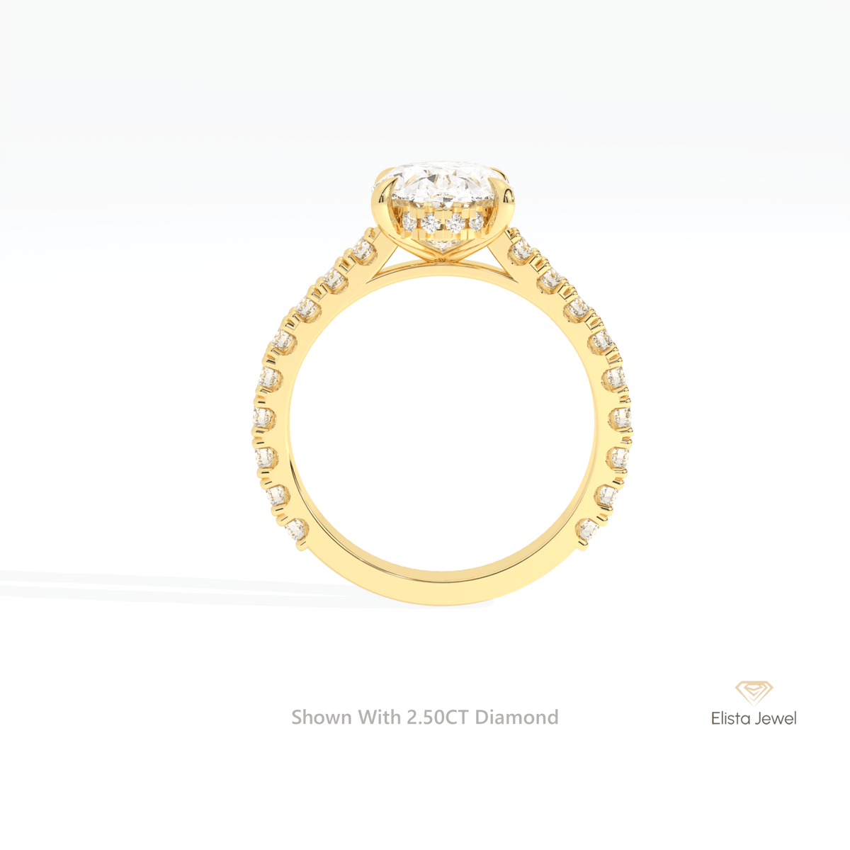 Oval Cut Hidden Halo Engagement Lab Grown Diamond Ring in 18K White Gold - Close-up View