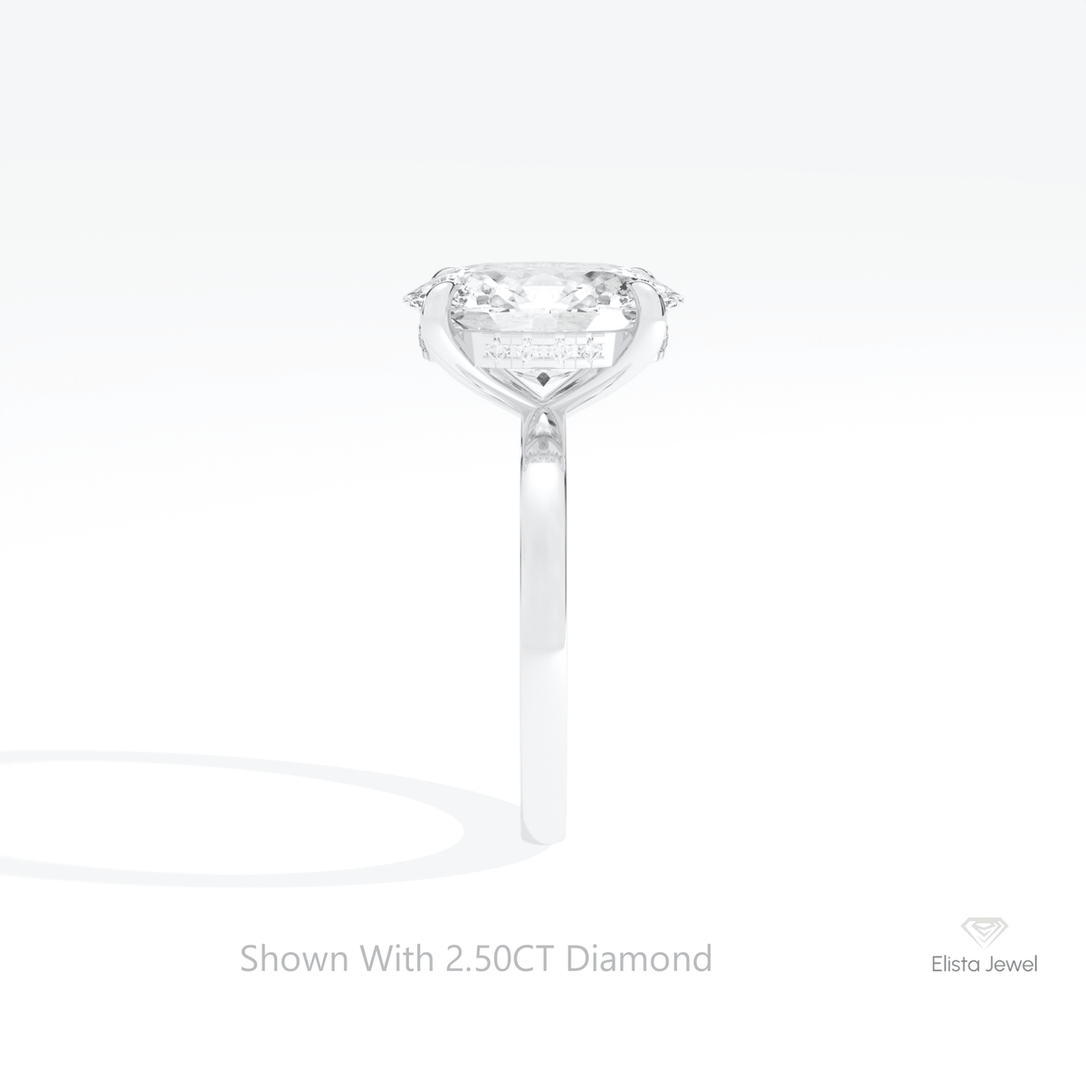 Oval Cut Hidden Halo Engagement Lab Grown Diamond Ring in 14K White Gold - Top View