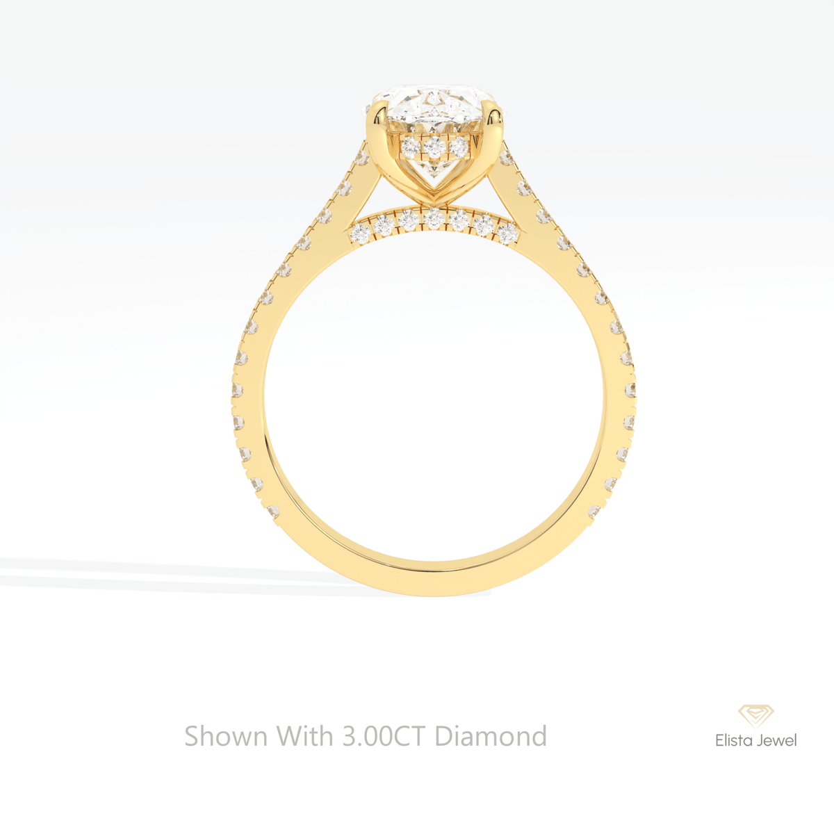 Oval Cut Hidden Halo Engagement Lab Grown Diamond Ring in 10K Rose Gold - Angled View
