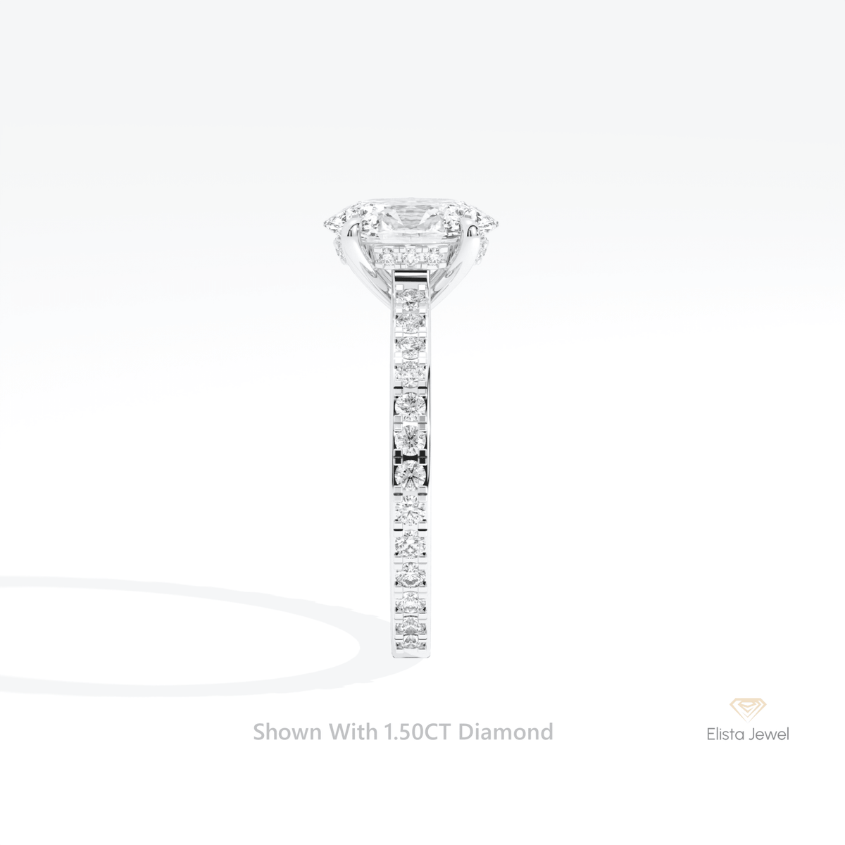 Oval Cut Hidden Halo Engagement Lab Grown Diamond Ring in 14K White Gold - Top View