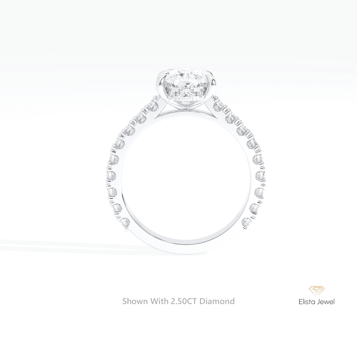 Oval Cut Hidden Halo Engagement Lab Grown Diamond Ring in 10K Rose Gold - Angled View