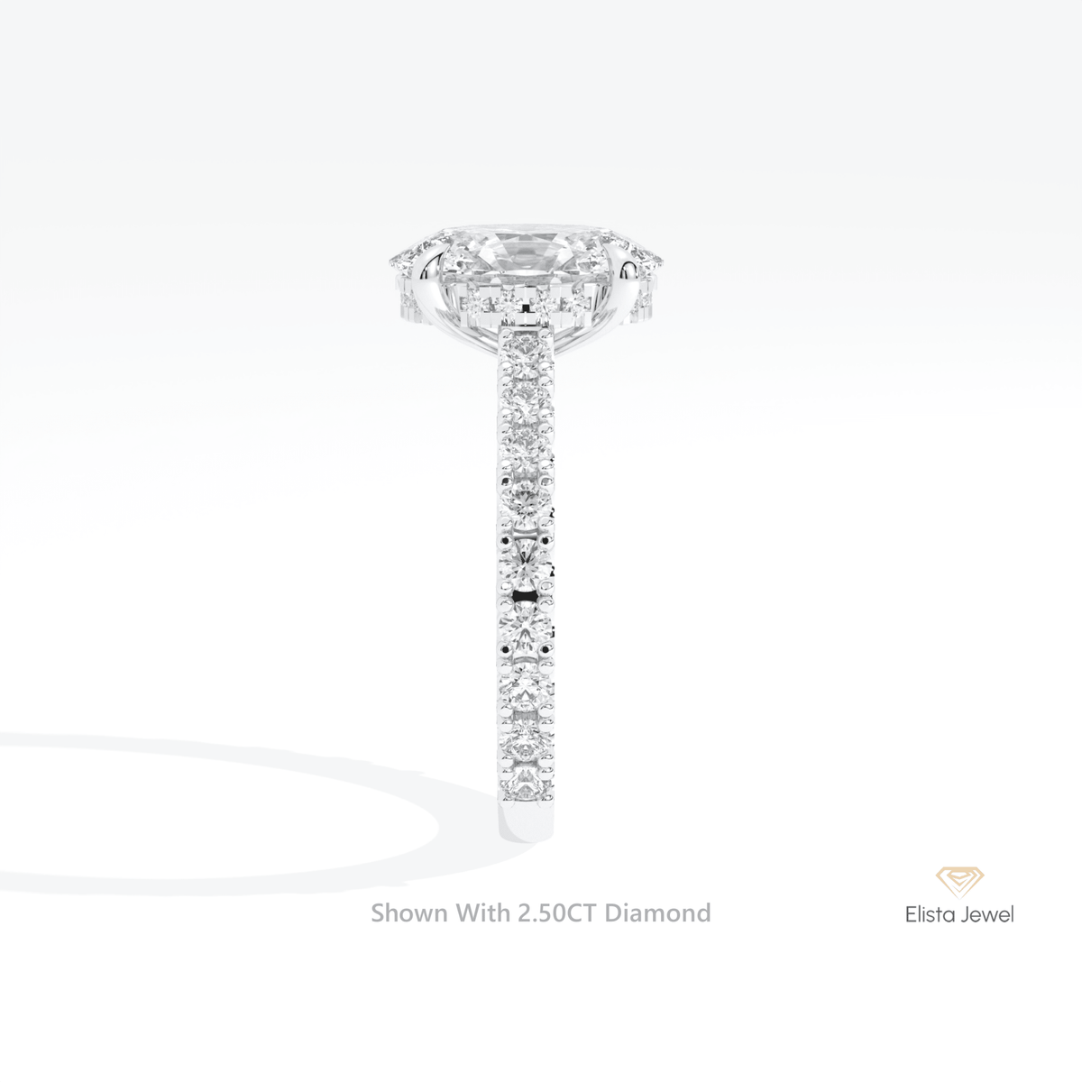 Oval Cut Hidden Halo Engagement Lab Grown Diamond Ring in 14K White Gold - Top View
