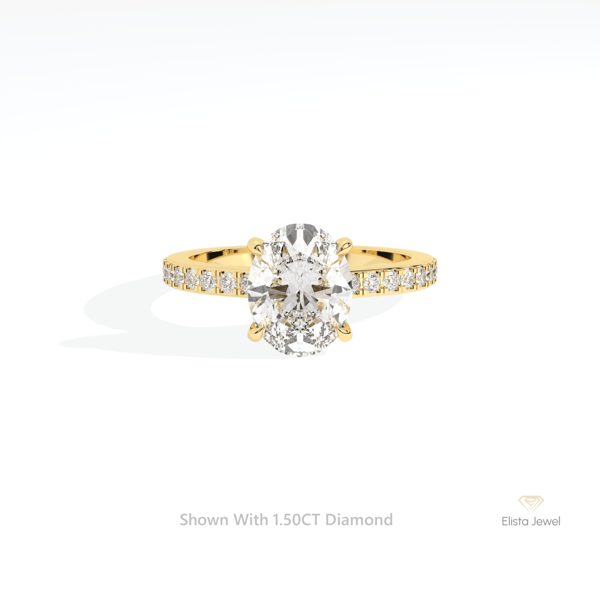 Oval Cut Hidden Halo Engagement Lab Grown Diamond Ring in 14K Yellow Gold - Detail View