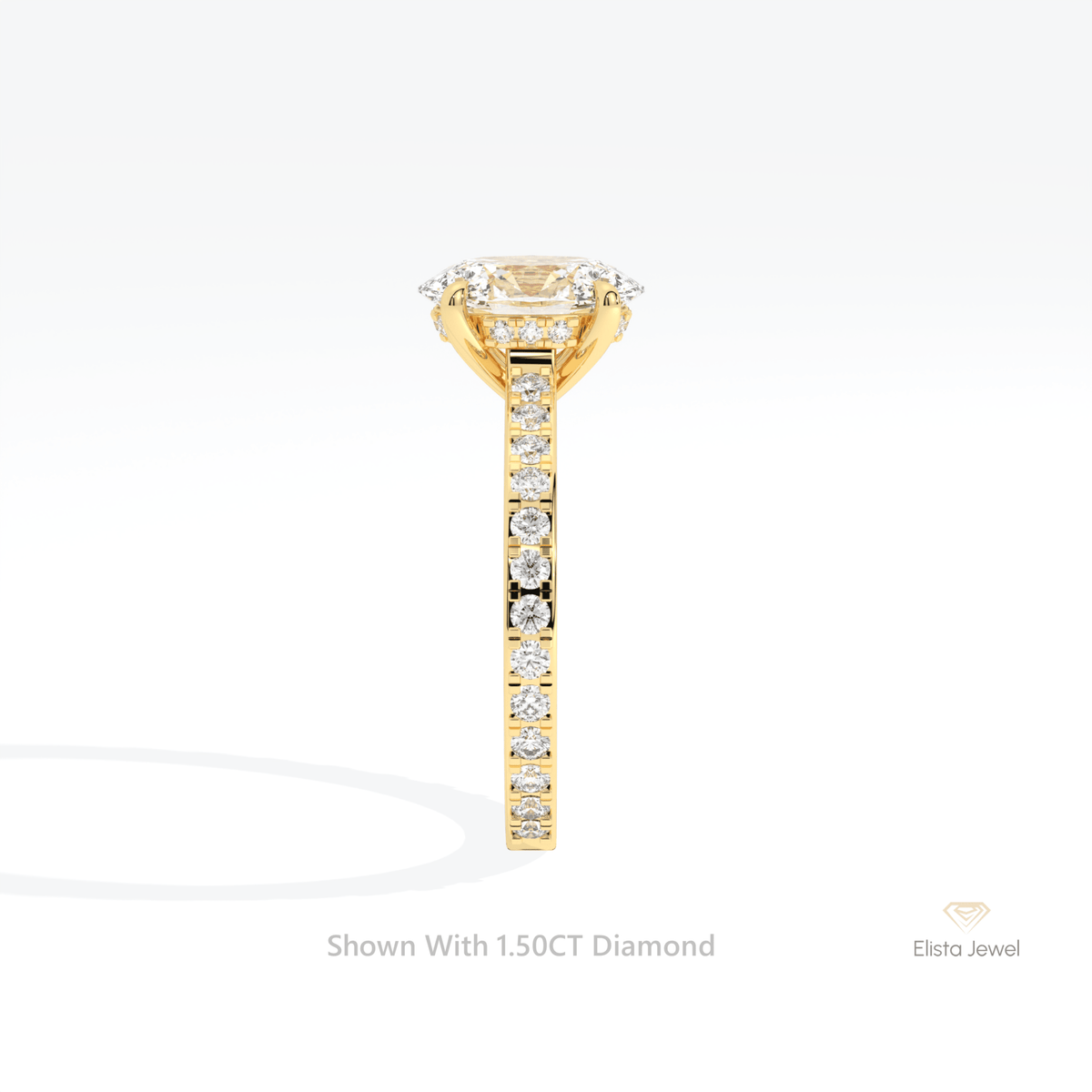 Oval Cut Hidden Halo Engagement Lab Grown Diamond Ring in 18K Yellow Gold - Perspective View