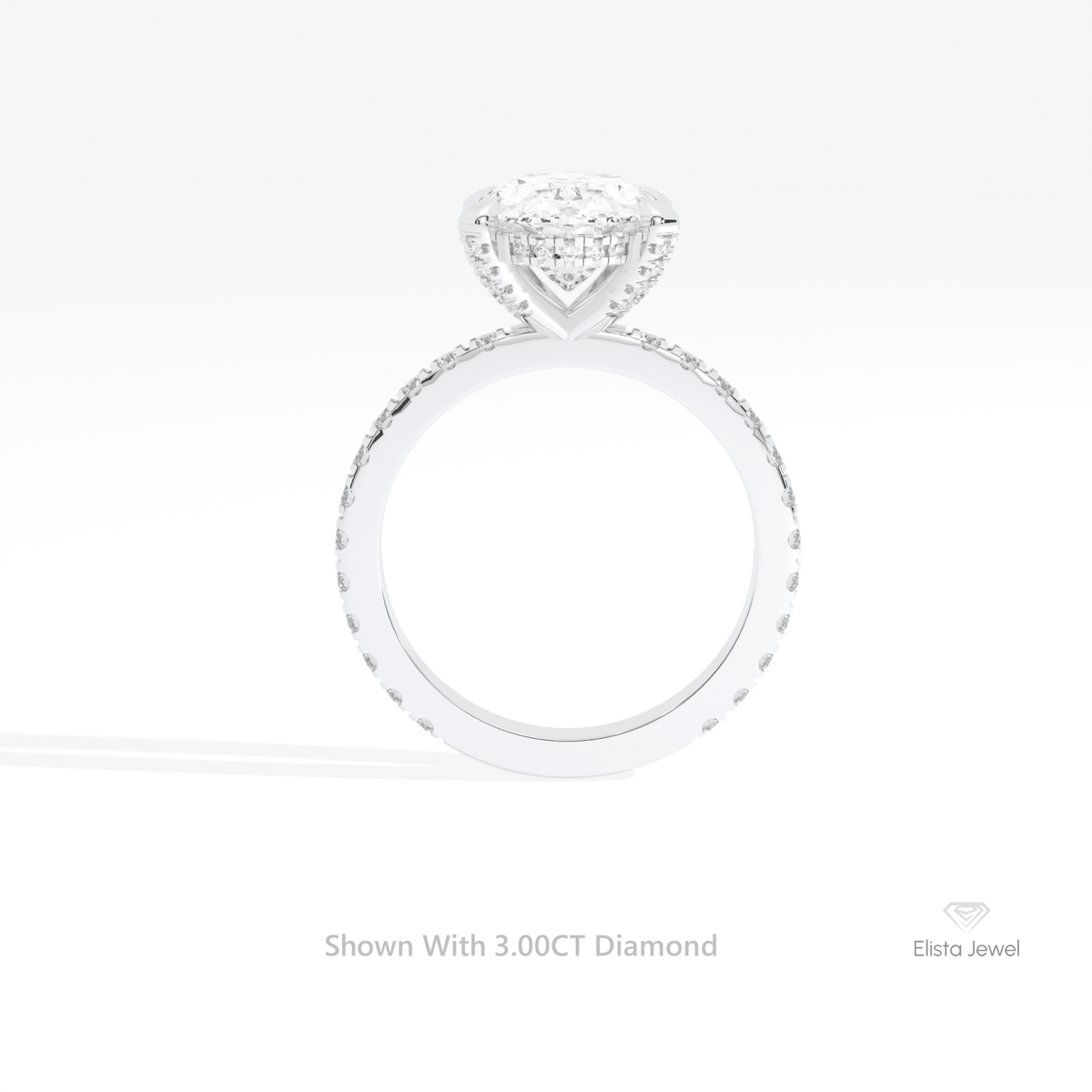 Oval Cut Hidden Halo Engagement Lab Grown Diamond Ring in 18K White Gold - Close-up View