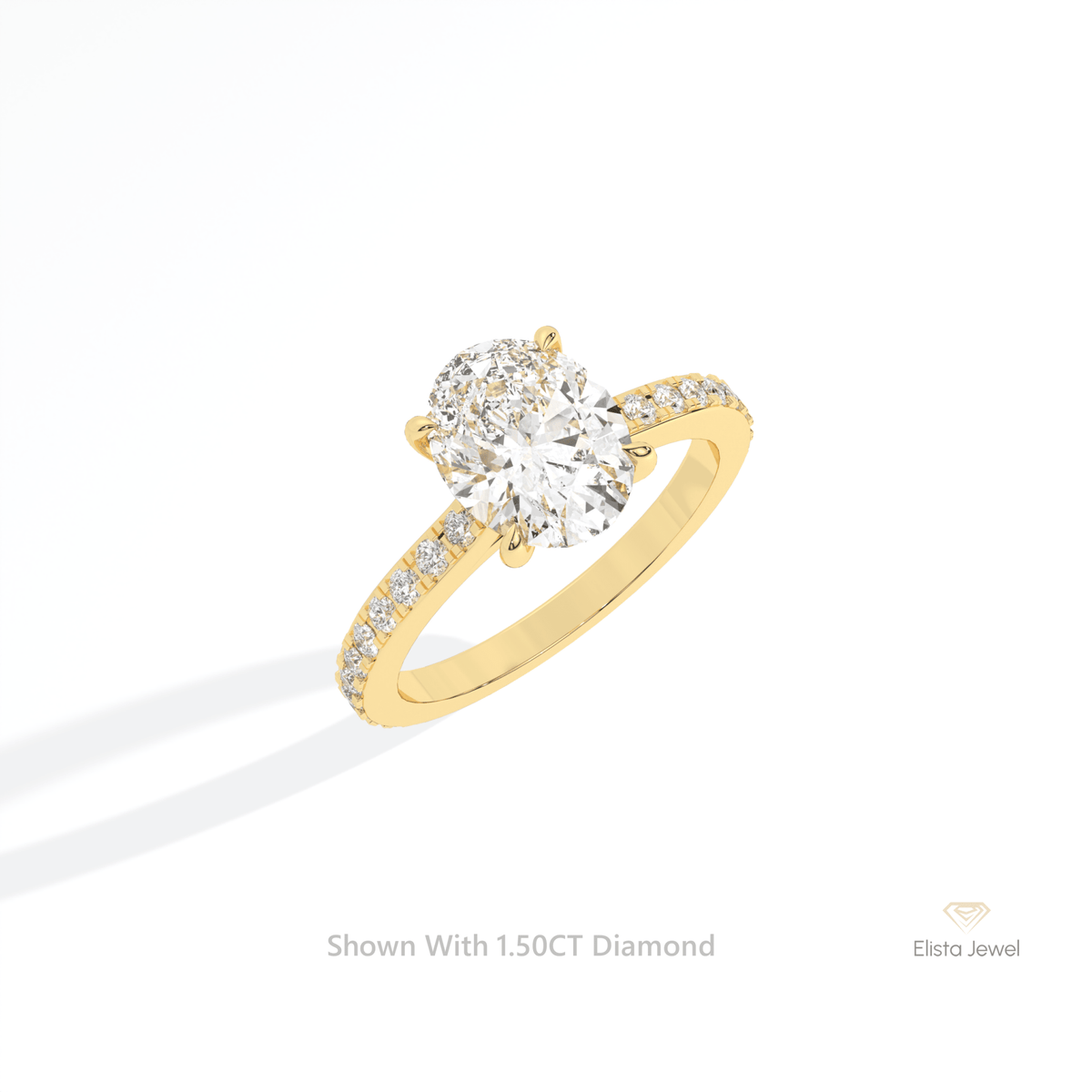 Oval Cut Hidden Halo Engagement Lab Grown Diamond Ring in 14K Rose Gold - Profile View