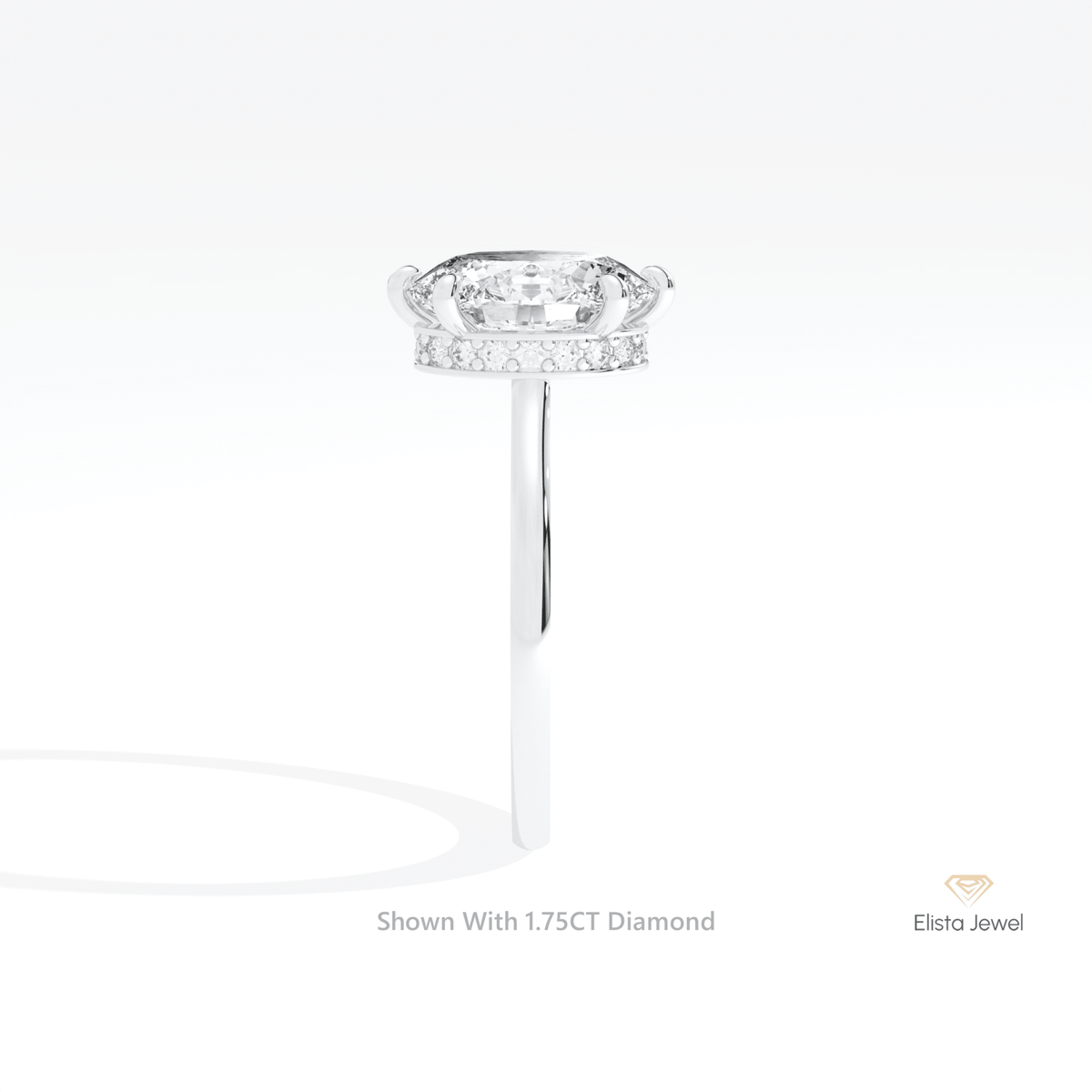 Oval Cut Hidden Halo Engagement Lab Grown Diamond Ring in 18K Yellow Gold - Perspective View