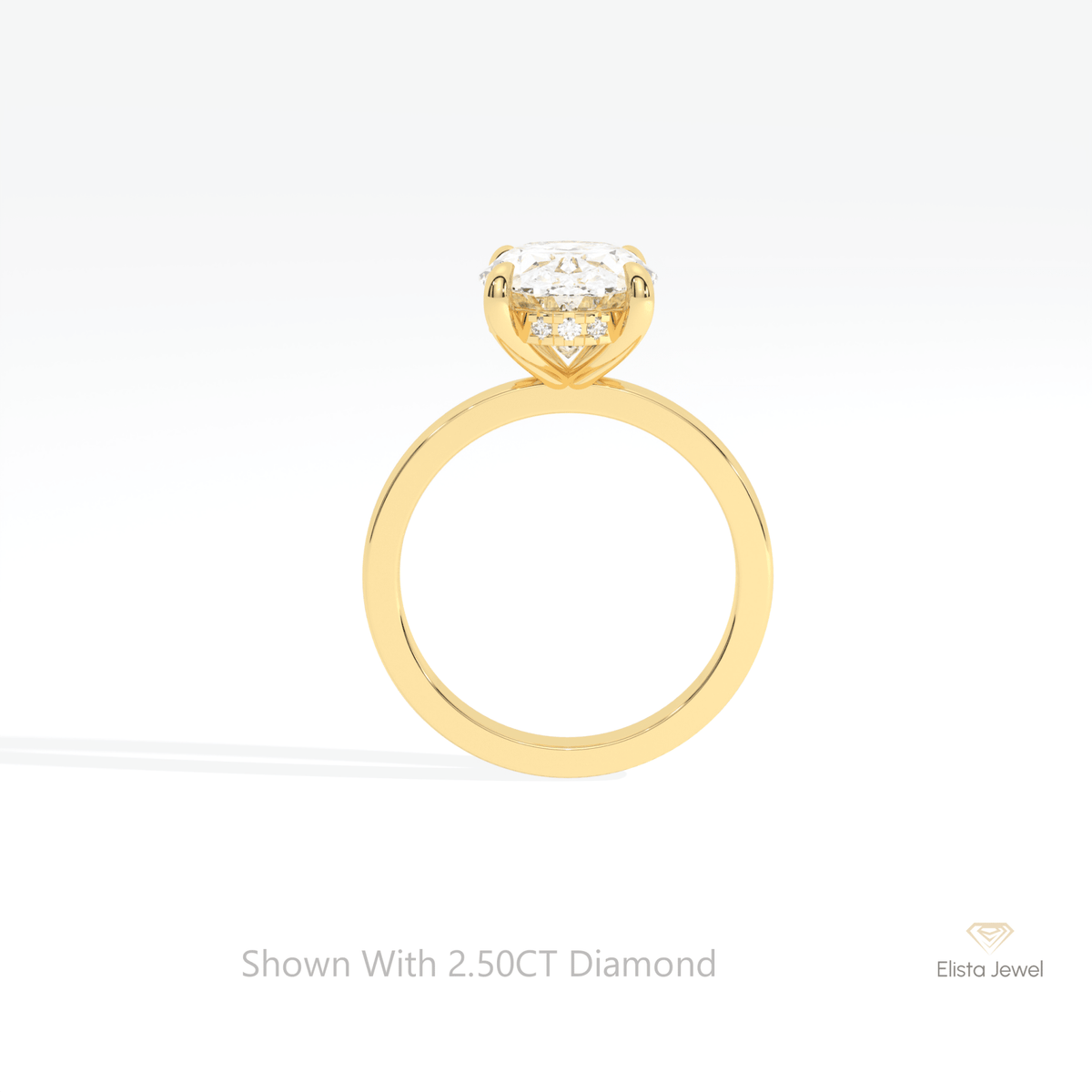 Oval Cut Hidden Halo Engagement Lab Grown Diamond Ring in 18K White Gold - Close-up View