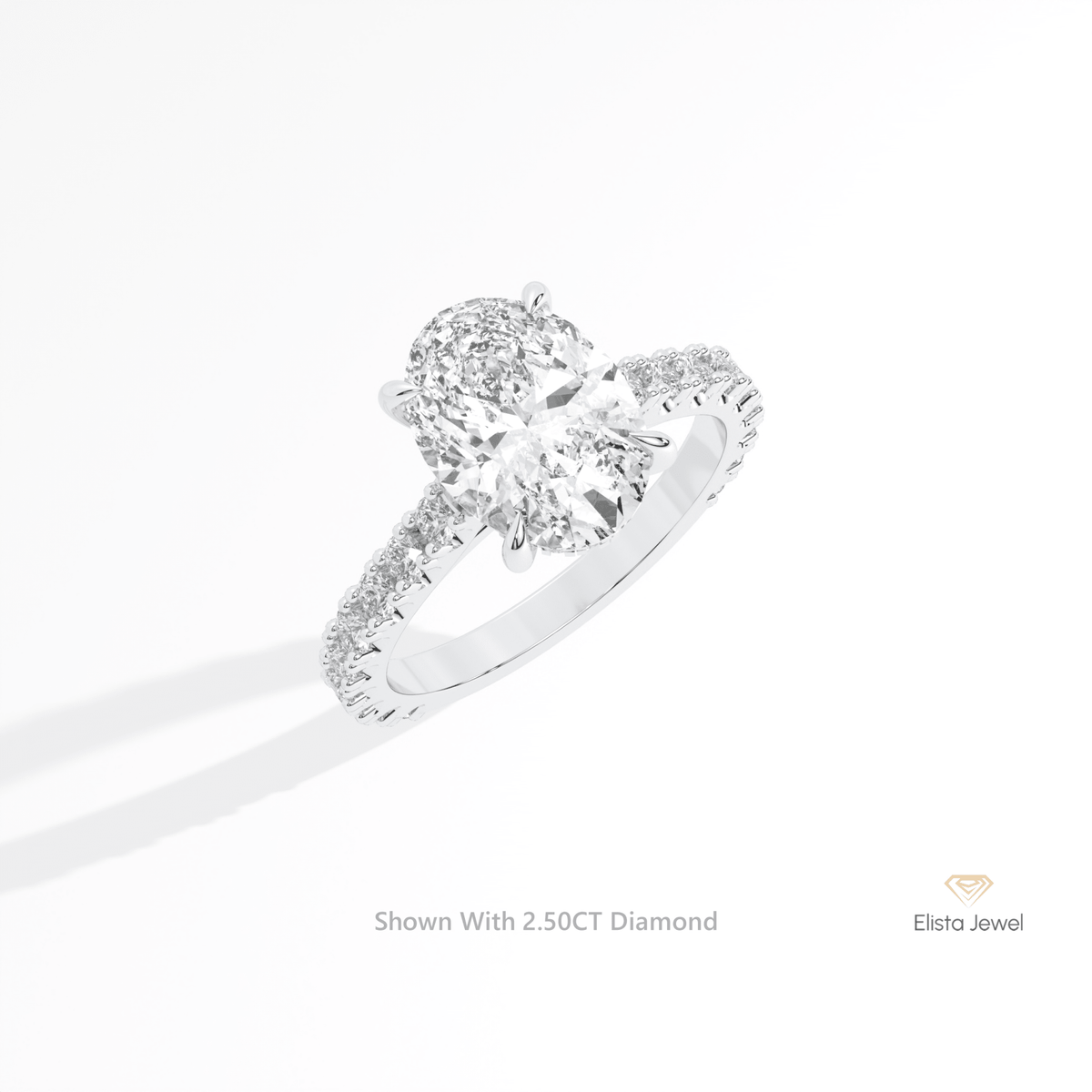 Oval Cut Hidden Halo Engagement Lab Grown Diamond Ring in 10K Yellow Gold - Side View