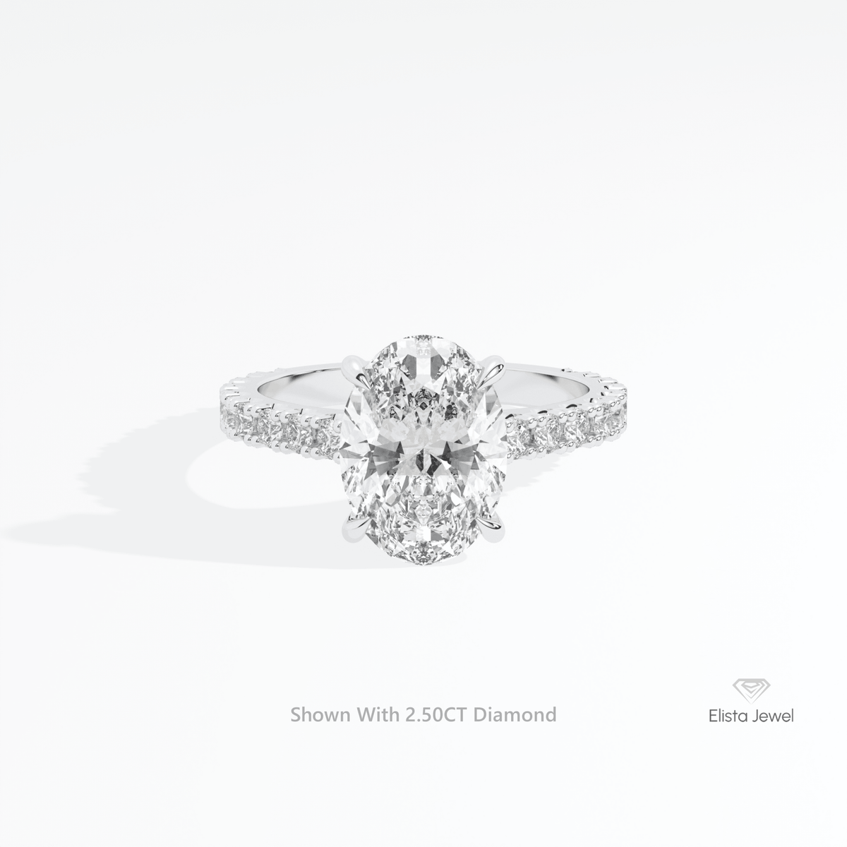 Oval Cut Hidden Halo Engagement Lab Grown Diamond Ring in 10K White Gold - Front View