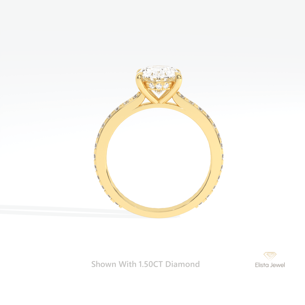 Oval Cut Hidden Halo Engagement Lab Grown Diamond Ring in 18K White Gold - Close-up View