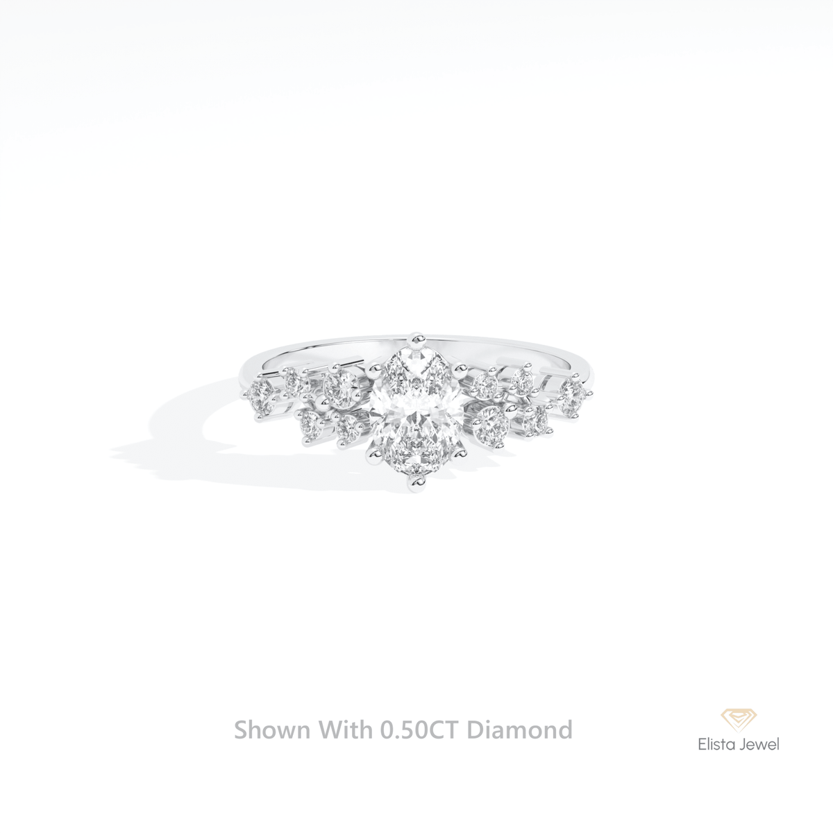 Oval Cut Solitaire Accent Engagement Lab Grown Diamond Ring in 10K White Gold - Front View