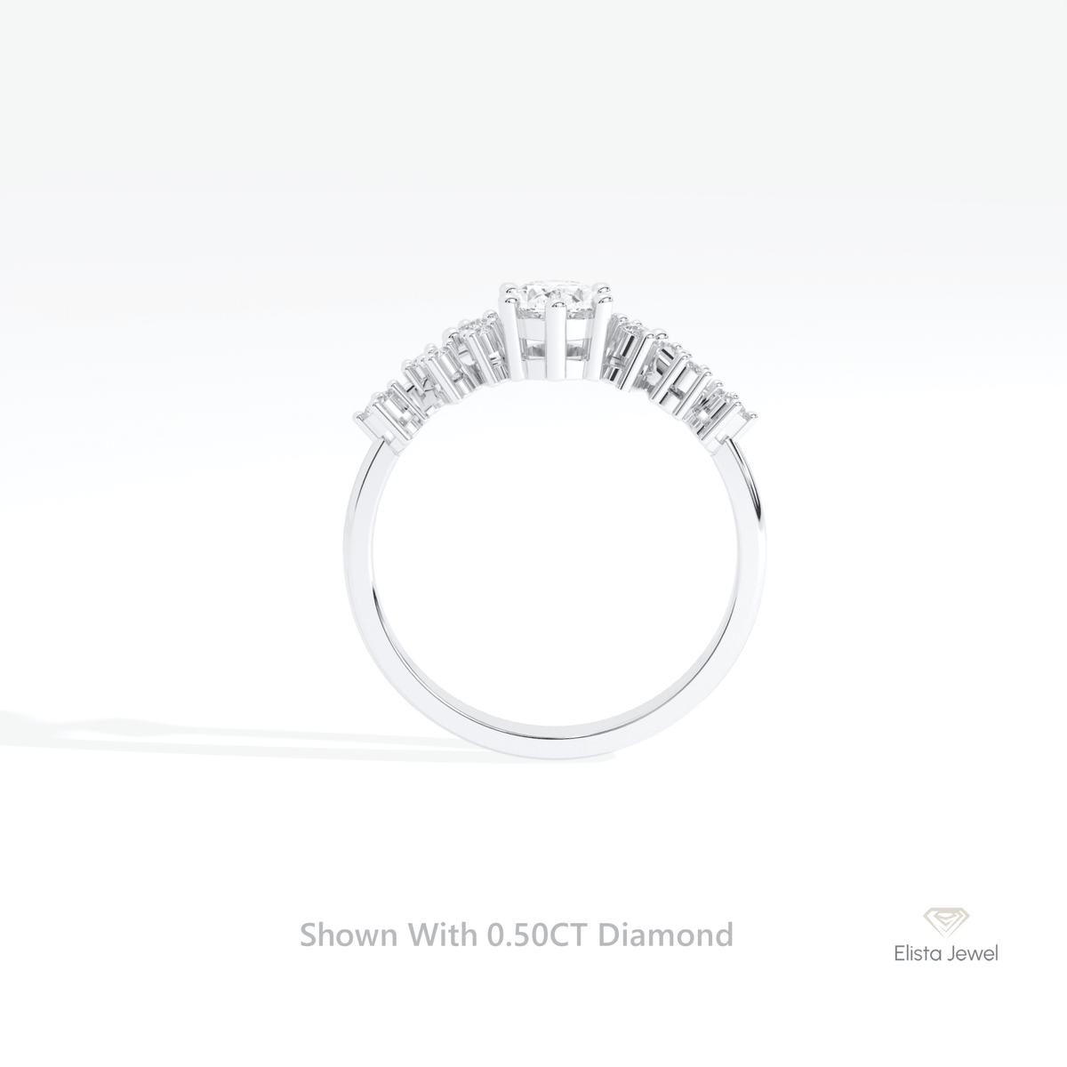 Oval Cut Solitaire Accent Engagement Lab Grown Diamond Ring in 10K Rose Gold - Angled View