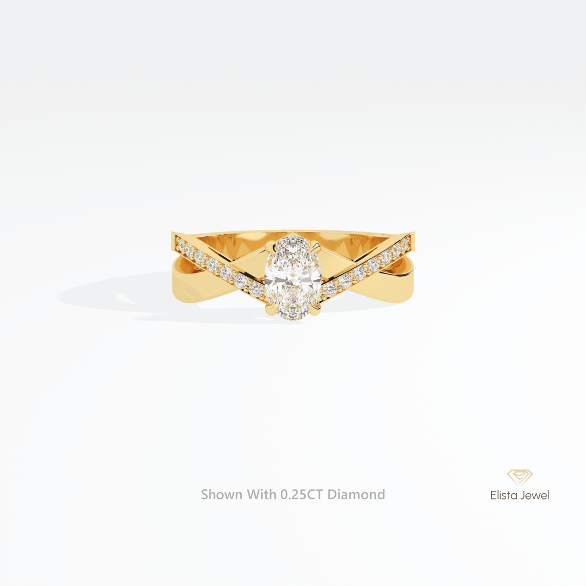 Oval Cut Solitaire Accent Engagement Lab Grown Diamond Ring in 10K White Gold - Front View