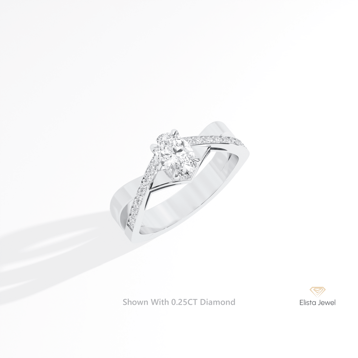 Oval Cut Solitaire Accent Engagement Lab Grown Diamond Ring in 14K Rose Gold - Profile View