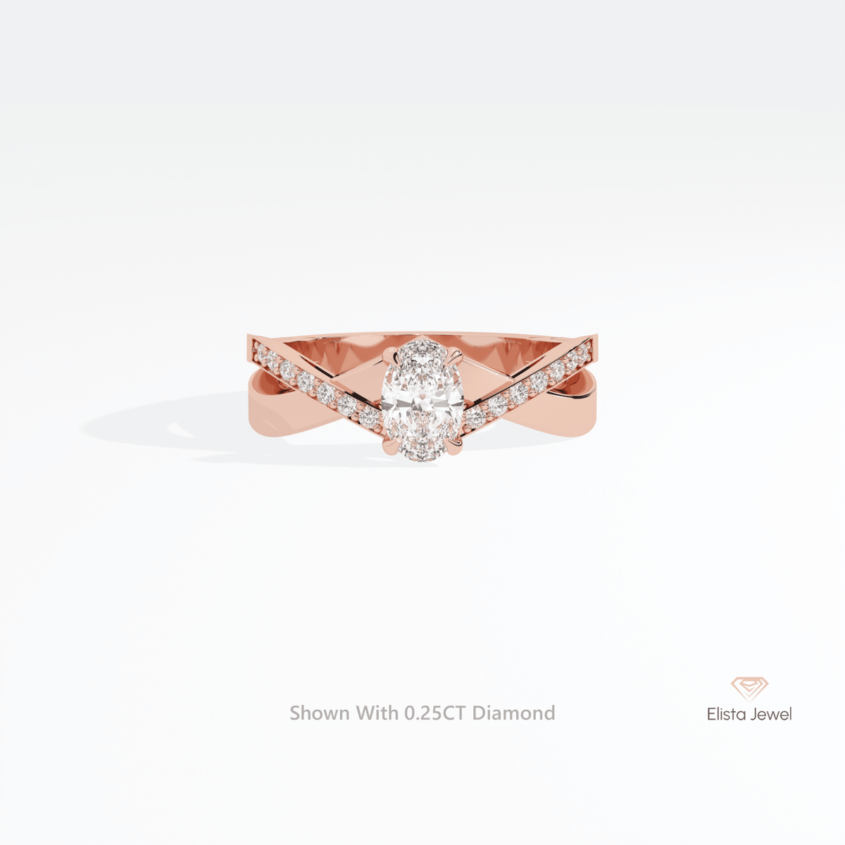 Oval Cut Solitaire Accent Engagement Lab Grown Diamond Ring in 18K Rose Gold - Ring on Hand View