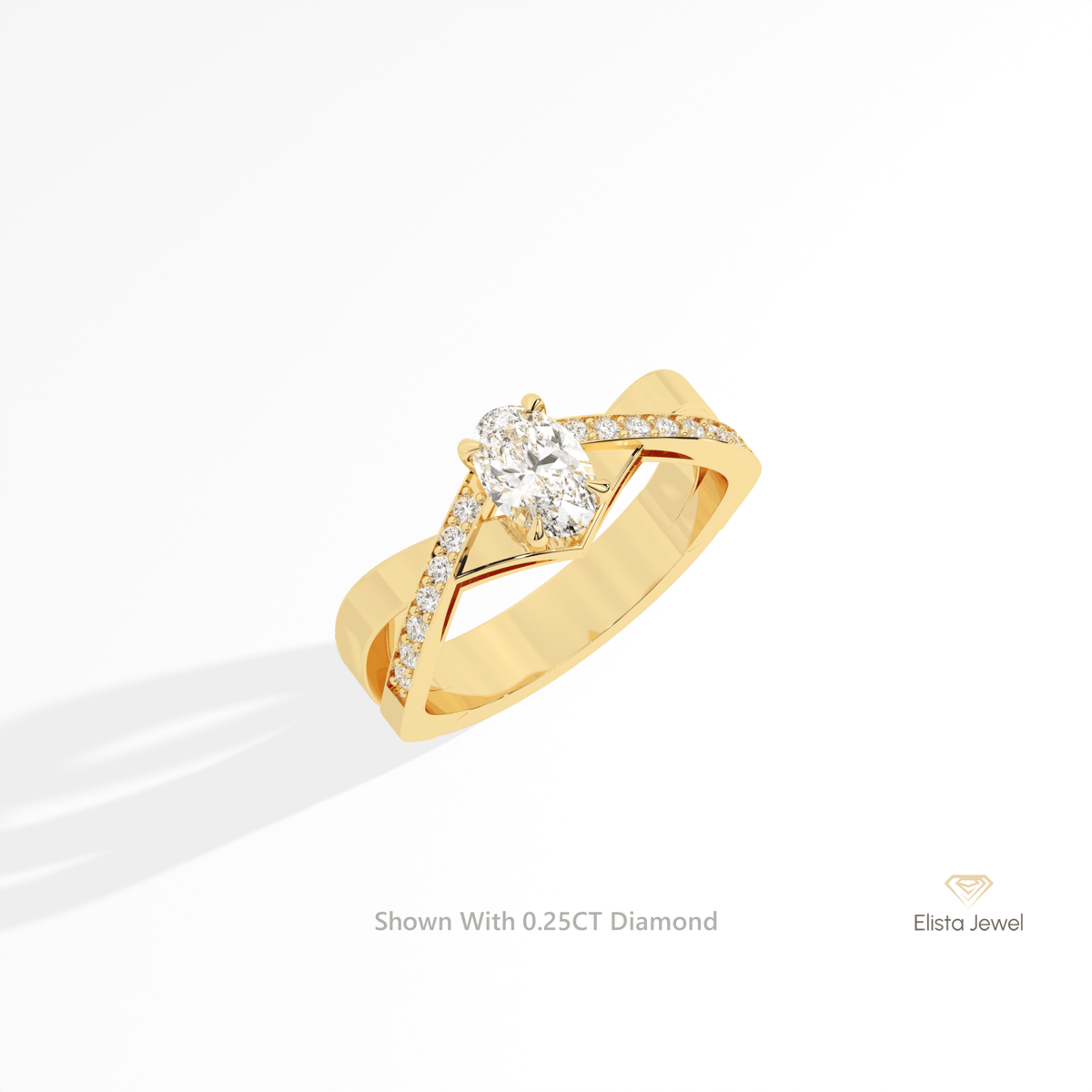 Oval Cut Solitaire Accent Engagement Lab Grown Diamond Ring in 10K Yellow Gold - Side View